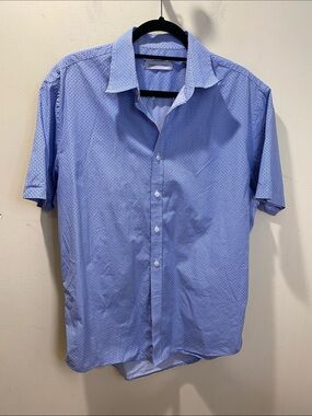James Campbell Blue Short-Sleeve Cotton Button-Up Shirt Size L